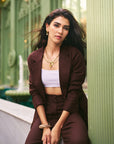 Women 100% Linen Viscose 2 Piece Blazer Tousers Co-ord Set (Bronze Co-ord Set)