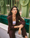 Women 100% Linen Viscose 2 Piece Blazer Tousers Co-ord Set (Bronze Co-ord Set)