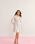 Women White Cotton Asymmetrical Shirt Dress with Embroidered  Lace Detailing Amira Dress