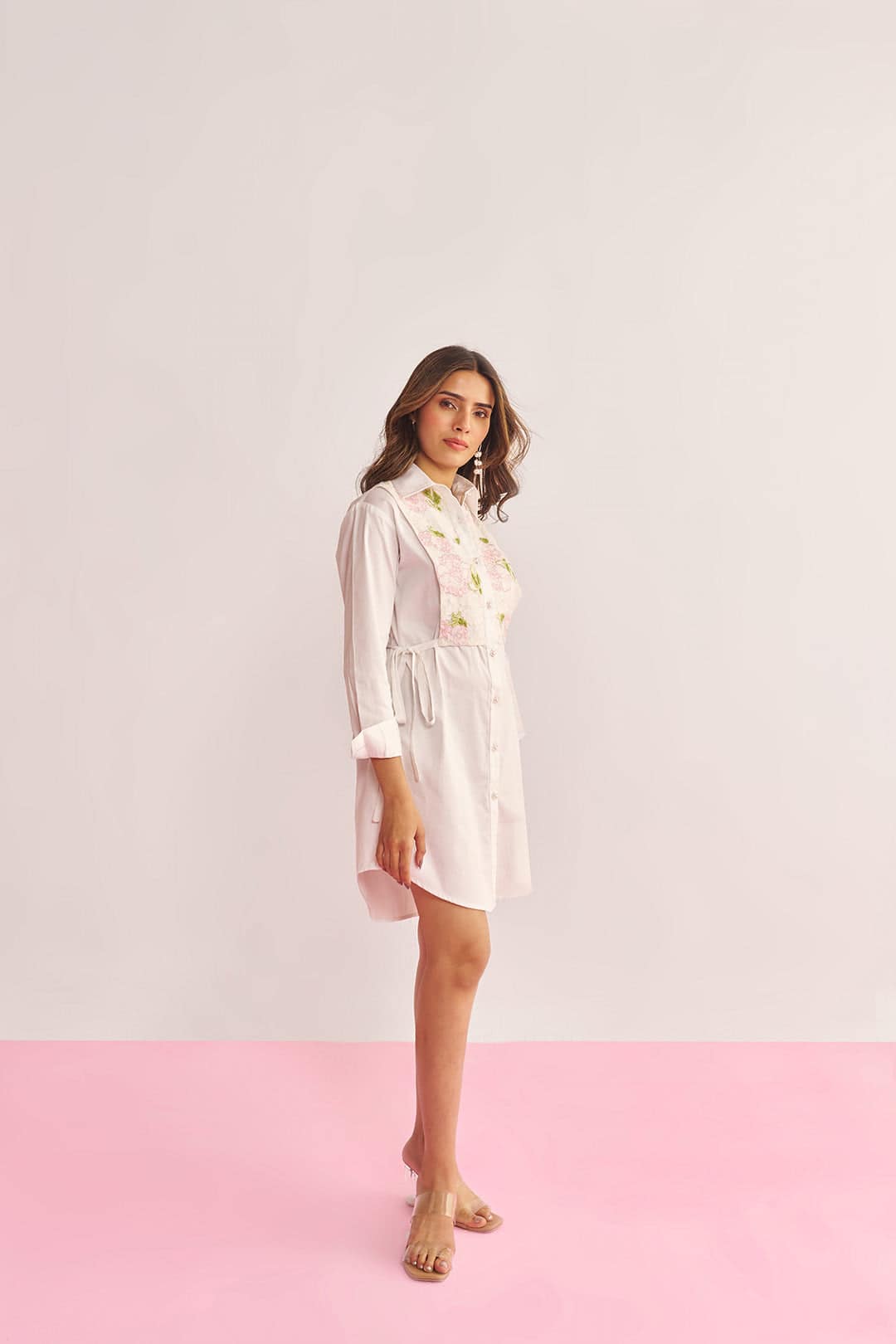 Women White Cotton Asymmetrical Shirt Dress with Embroidered Lace Deta ByTheBay India Women White Cotton Asymmetrical Shirt Dress with Embroidered Lace Deta ByTheBay India