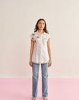 Women 100% Cotton White Applique Embroidered Regular Fit Summer Shirt Sandstone Shirt