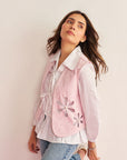 Women White Cotton Front Tie-Up Shirt With Pink Denim Waist Coat Rose Waistcoat & Shirt Set