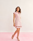 Women Pink Denim Cotton Embellished  Short Dress with Heart Cut - Outs Charlette Dress