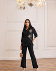 Women Black Imported Viscose Co-ord Set with Handwork & Embellishments (Palm Springs Co-ord Set)