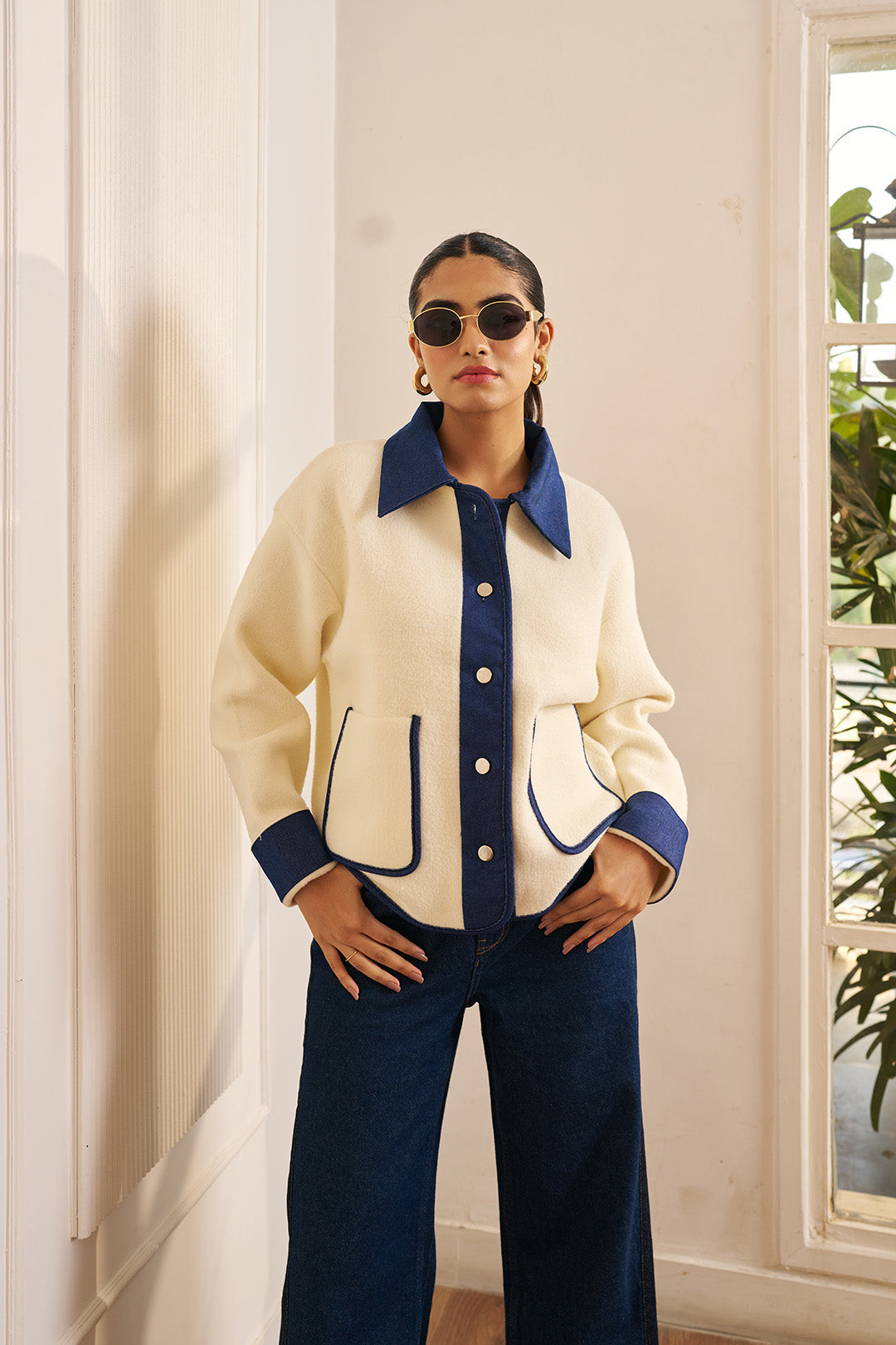 Women White Flannel and Denim Jacket Kendal