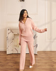 Women Light Pink High Neck With Quarter Zip Knit Co-ord Set Lizzy Pink