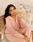 Women Light Pink High Neck With Quarter Zip Knit Co-ord Set Lizzy Pink