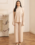 Women Beige Knit Embellished  Co-ord Set Janet Beige