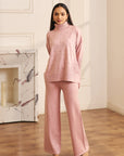 Women Soft Pink Knit Embellished  Co-ord Set Janet