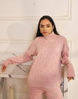 Women Soft Pink Knit Embellished  Co-ord Set Janet