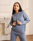 Women Lilac Knitted Hoodie Co-ord Set  with Embellished Drawstring Mayson Blue