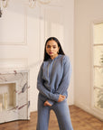 Women Lilac Knitted Hoodie Co-ord Set  with Embellished Drawstring Mayson Blue