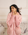 Women Pink Chevron Pattern Knit Jacket Grace Pink