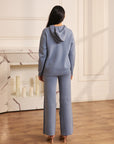 Women Lilac Knitted Hoodie Co-ord Set  with Embellished Drawstring Mayson Blue