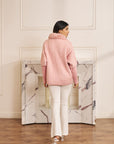Women Pink Chevron Pattern Knit Jacket Grace Pink