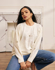 Women White Knit Embellished Sweater Snow White