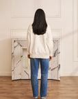 Women White Knit Embellished Sweater Snow White