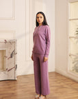 Women Lilac Knitted Hoodie Co-ord Set  with Embellished Drawstring Mayson Lilac