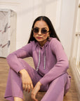 Women Lilac Knitted Hoodie Co-ord Set  with Embellished Drawstring Mayson Lilac