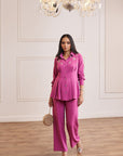 Women Dark Pink Imported Viscose Co-ord Set with Handwork & Embellishments (Katherine Co-ord Set)
