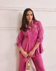 Women Dark Pink Imported Viscose Co-ord Set with Handwork & Embellishments (Katherine Co-ord Set)
