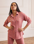 Women Light Pink Imported Viscose Co-ord Set with Handwork & Embellishments (Cherry Blossom Co-ord Set)