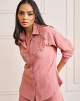 Women Light Pink Imported Viscose Co-ord Set with Handwork & Embellishments (Cherry Blossom Co-ord Set)