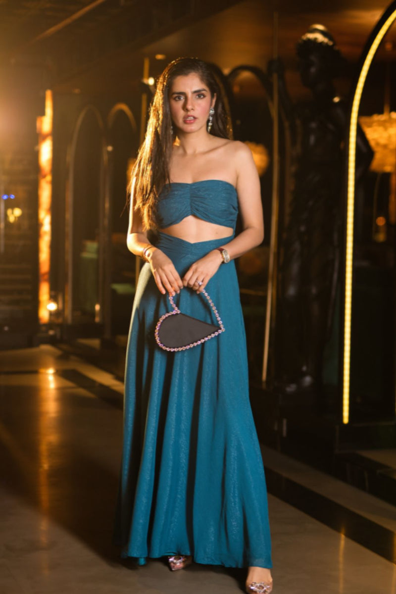 SHARNAMLI ADHAR IN SHIMMER BUSTIER DRESS