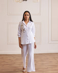 Women White Imported Viscose Co-ord Set with Handwork & Embellishments (Brooklyn Co-ord Set)