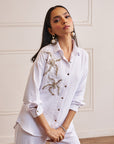 Women White Imported Viscose Co-ord Set with Handwork & Embellishments (Brooklyn Co-ord Set)