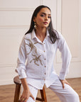 Women White Imported Viscose Co-ord Set with Handwork & Embellishments (Brooklyn Co-ord Set)